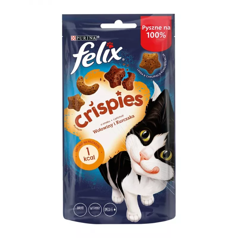 FELIX Crispies comida seca para gatos con ternera y pollo, 45 g