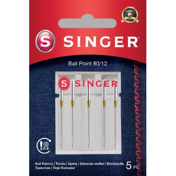 Aguja de máquina de coser SINGER 80/12 (modelo 250054303) para tejidos de punto, punta redonda