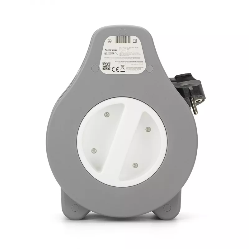 Alargador con carrete MONTIS MT189-10 — 10 m de cable retráctil, 2 tomas de corriente, gris, carcasa de plástico
