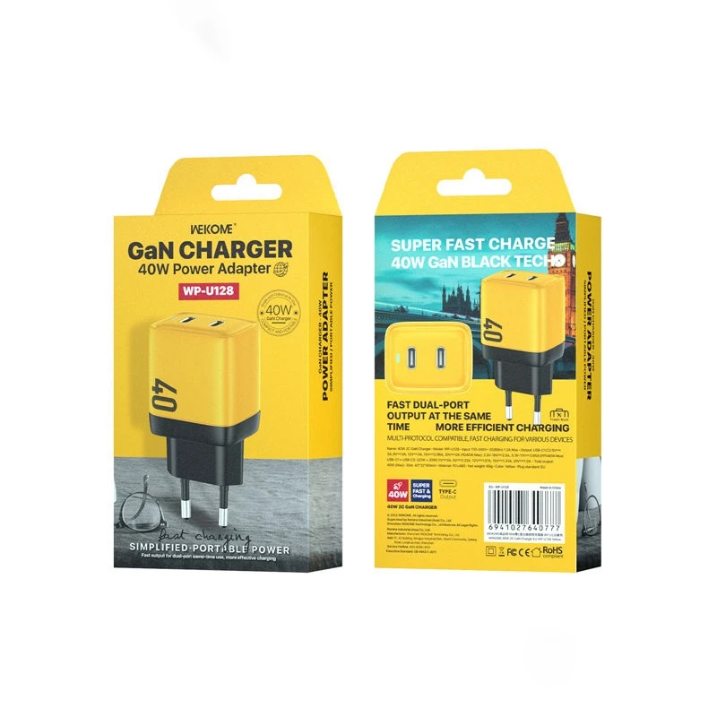 Cargador de red WEKOME WK-WP-U128 2x USB-C GaN Super Fast Charger