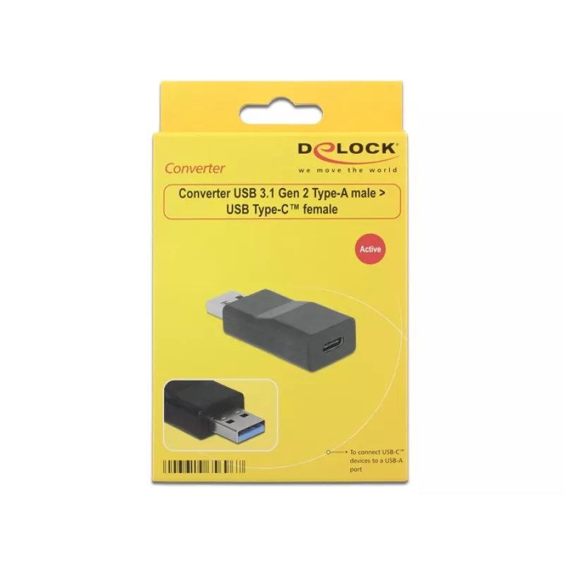 Adaptador de cable DeLOCK 65696 USB 3.1 Gen 2 Type-A a Type-C Negro