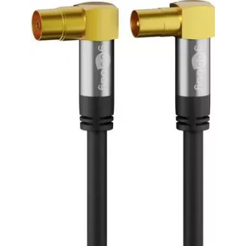 Goobay cable de antena de TV (tipo 135 dB), apantallado cuádruple, 5 m - dorado, conector hembra coaxial 90° > conector macho coaxial 90° (70466)