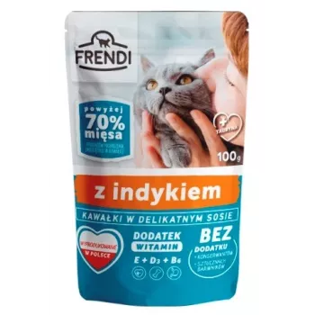 Comida húmeda para gatos Frendi Pieces en salsa de pavo, 100 g