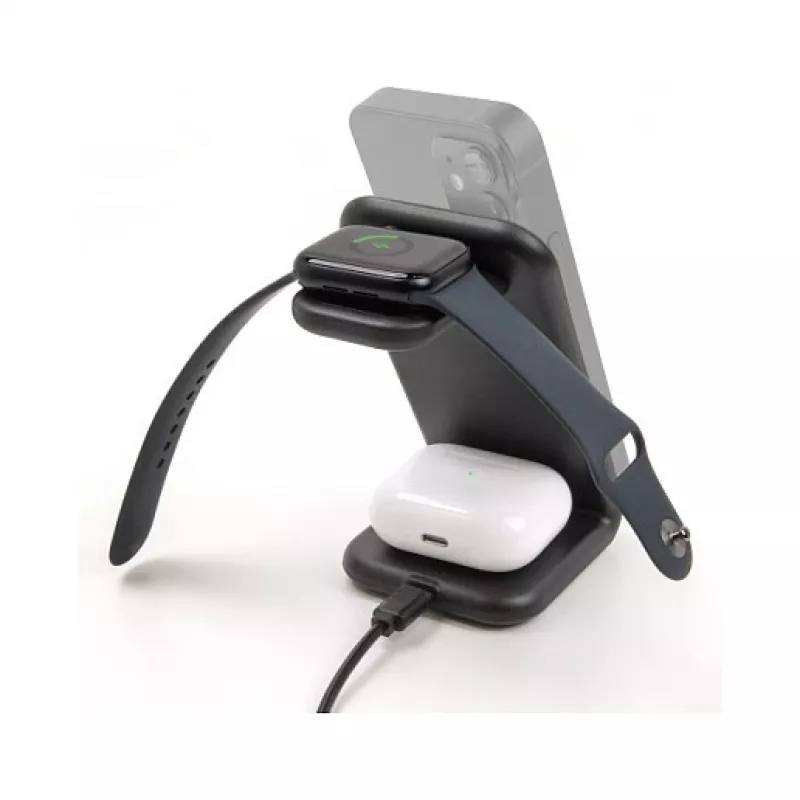 DELOCK 66941 Cargador inalámbrico 3 en 1 para smartphone smartwatch auriculares USB Type-C 15 W interior negro