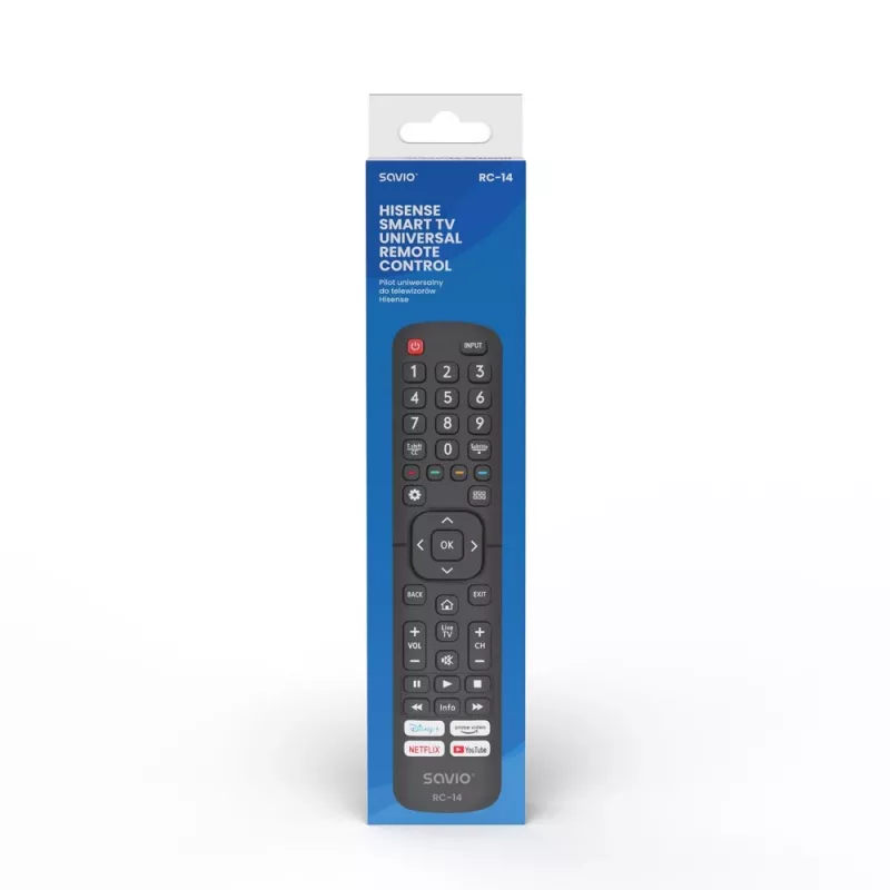 Mando a distancia universal SAVIO RC-14 para Hisense Smart TV, IR inalámbrico, compatible con 14 dispositivos, alcance de hasta 10 m, negro