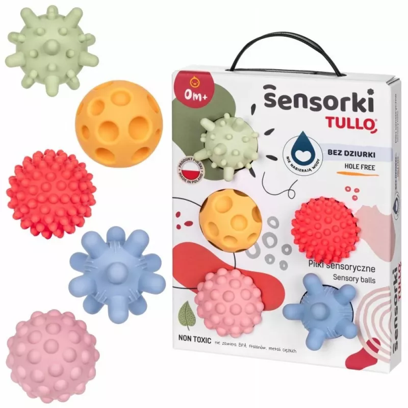 Pelotas sensoriales sin agujeros TULLO pastel, 5 uds.