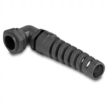 Prensaestopas DeLOCK 90° en ángulo PG16 negro con alivio de tracción