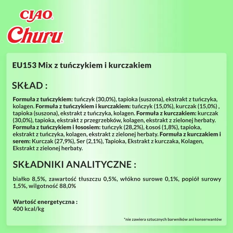 Snacks húmedos para gatos INABA Churu variedades — pollo y atún, 50 tubos de pasta de 14 g, sin cereales, sin gluten ni azúcar