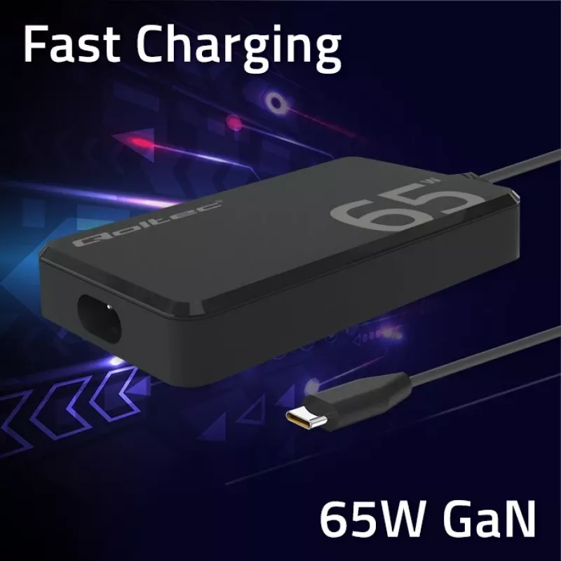 Cargador QOLTEC 65W GaN Super Fast slim PD 5-20V 3,25A USB-C