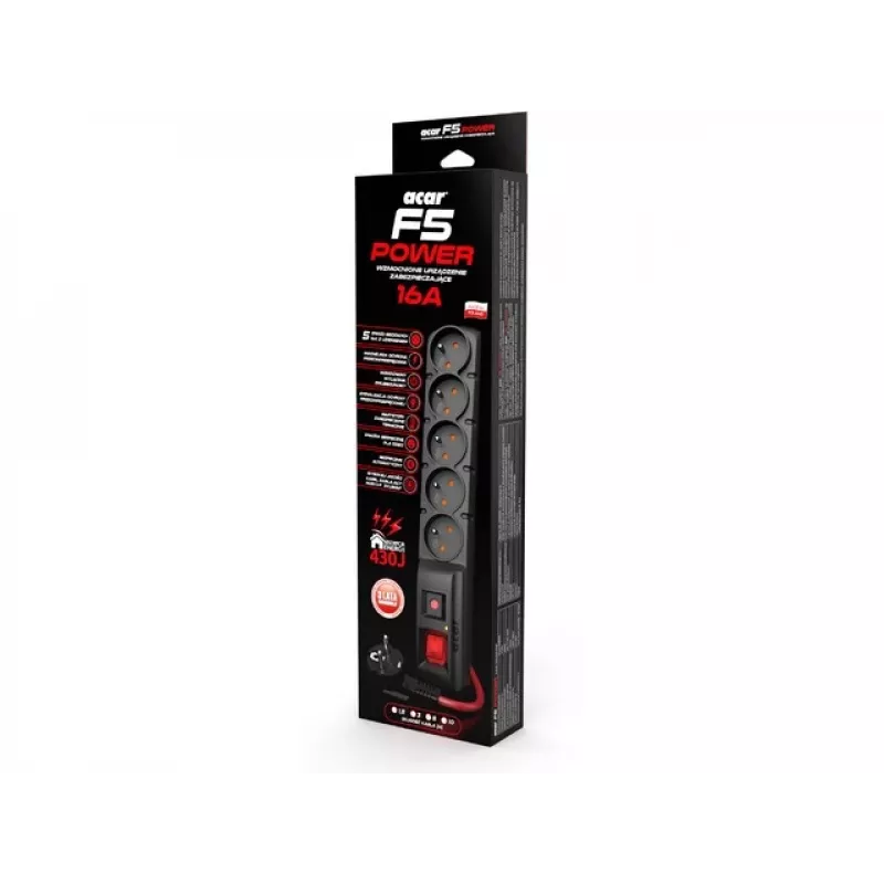 ACAR F5 POWER negro 5 tomas AC 230 V 3 m