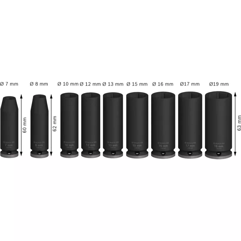 Set de vasos de impacto PRO 3/8, 9 piezas negro, largos