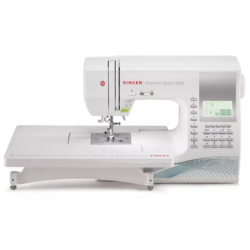 Máquina de coser SINGER Quantum Stylist 9960 — 600 puntadas, 13 programas automáticos de ojal, sistema de brazo libre
