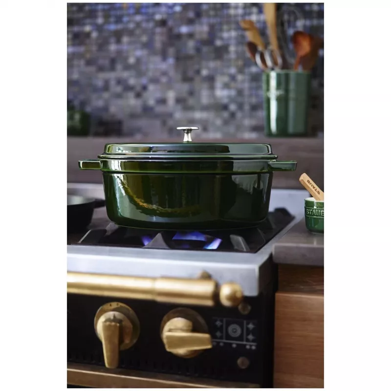 Staub La Cocotte 33 cm olla de asar ovalada de hierro fundido, verde albahaca
