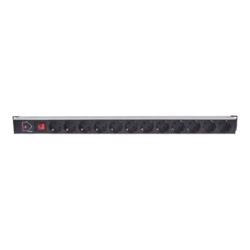 Unidad de distribución de energía (PDU) Intellinet para montaje vertical en rack de 12 salidas, tomas EU CEE 7/3, con interruptor de encendido/apagado y protección contra sobrecargas, cable de alimentación integrado de 1,8 m con conector EU CEE 7/4