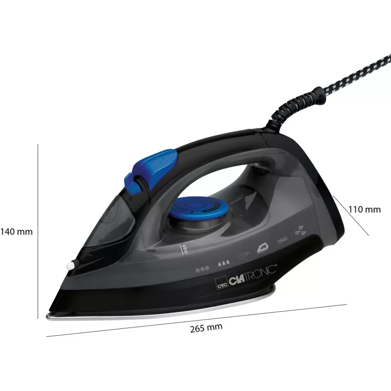 Plancha CLATRONIC DB 3703 — plancha en seco y con vapor, suela de acero inoxidable, 1800 W, negro/gris