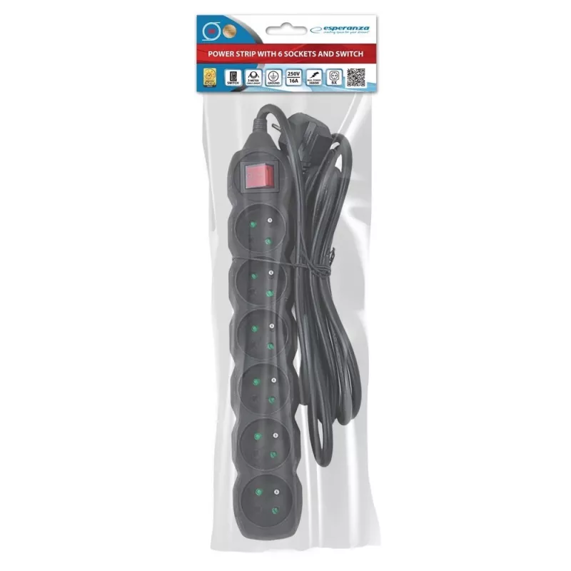 Alargador Esperanza ELK218K 3 m 6 toma(s) de CA para interiores negro