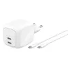 Cargador rápido AC de interior Belkin WCH020KQ2MWH-B6 – 2x USB-C, cable integrado de 2 m, blanco