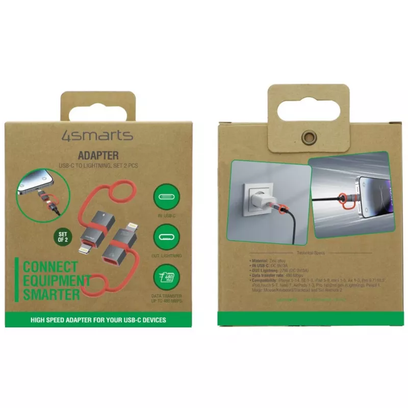 Adaptador USB-C a Lightning 4smarts 541522, 27W PD, pack de 2