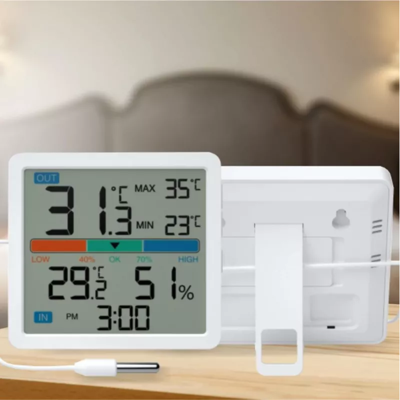 Manta MTO002W estación meteorológica con sensor externo, termómetro/higrómetro, reloj, blanca