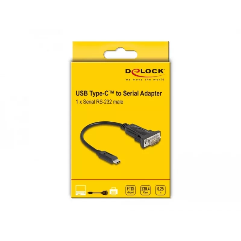 Adaptador DeLOCK USB Type-C a RS-232 D-Sub 9 pines conector macho 0,25 m