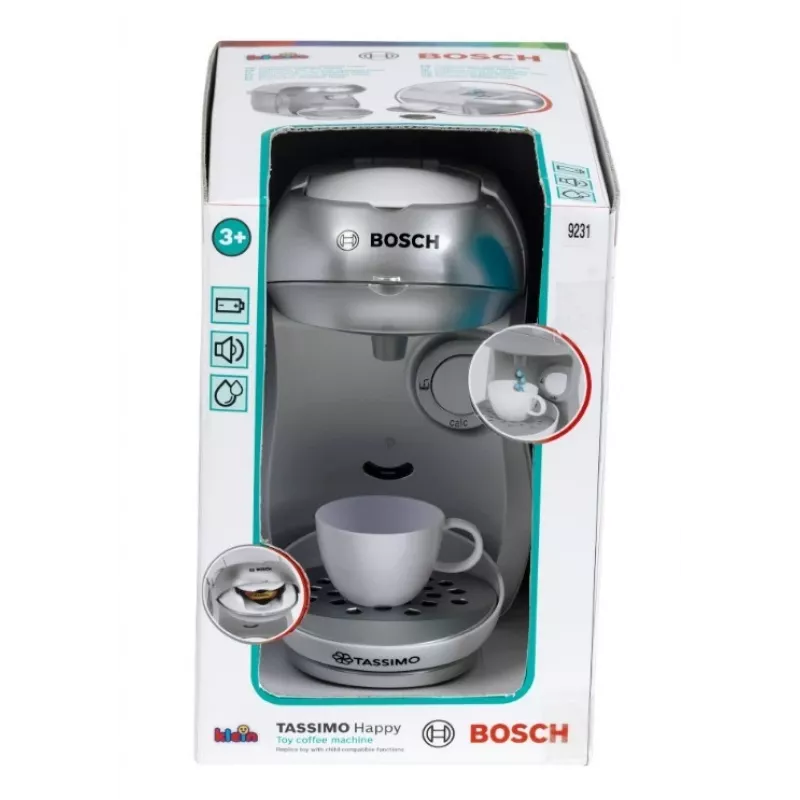 Cafetera de juguete KLEIN Bosch Tassimo 9231 — cafetera de juguete, plateada, juego de rol para niños