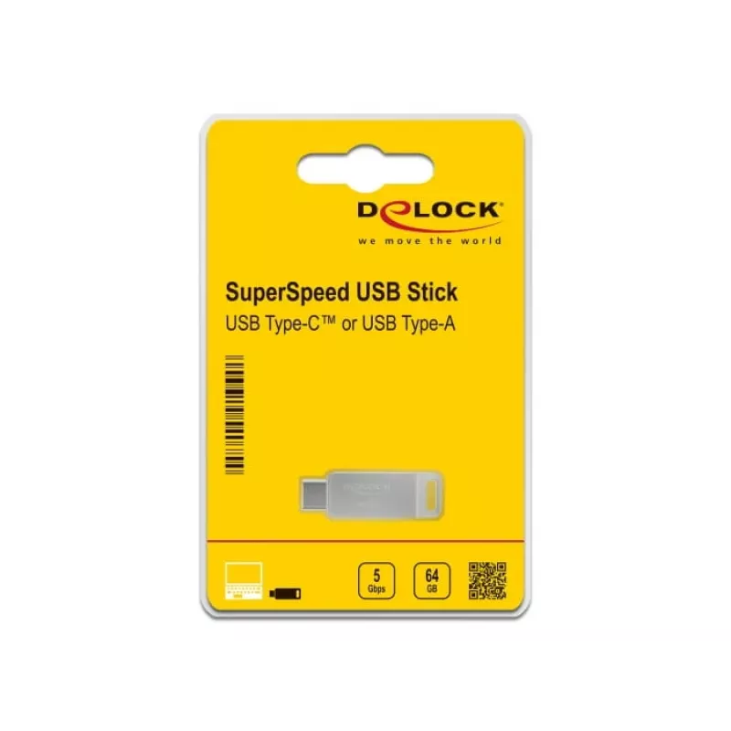 Memoria USB DeLOCK 64 GB USB-C Type-A giratoria carcasa de metal
