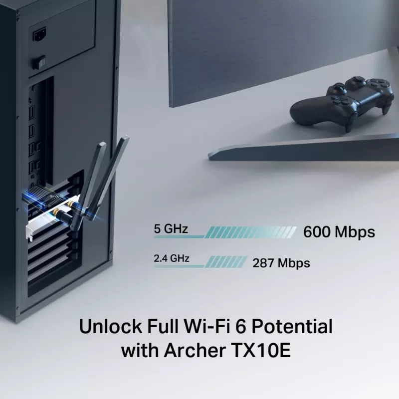 Adaptador PCIe Wi‑Fi 6 Bluetooth TP‑LINK Archer TX10E AX900 — tarjeta PCIe, AX900 Wi‑Fi 6, Bluetooth