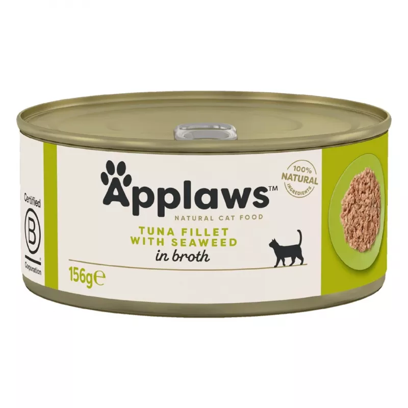 APPLAWS Filete de atún con algas en caldo – Alimento húmedo para gatos – 156 g