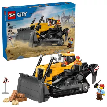 Bulldozer de construcción de juguete LEGO 60466, serie City, 682 piezas, 3 minifiguras, edad recomendada 8+, tamaño 120×240×130 mm