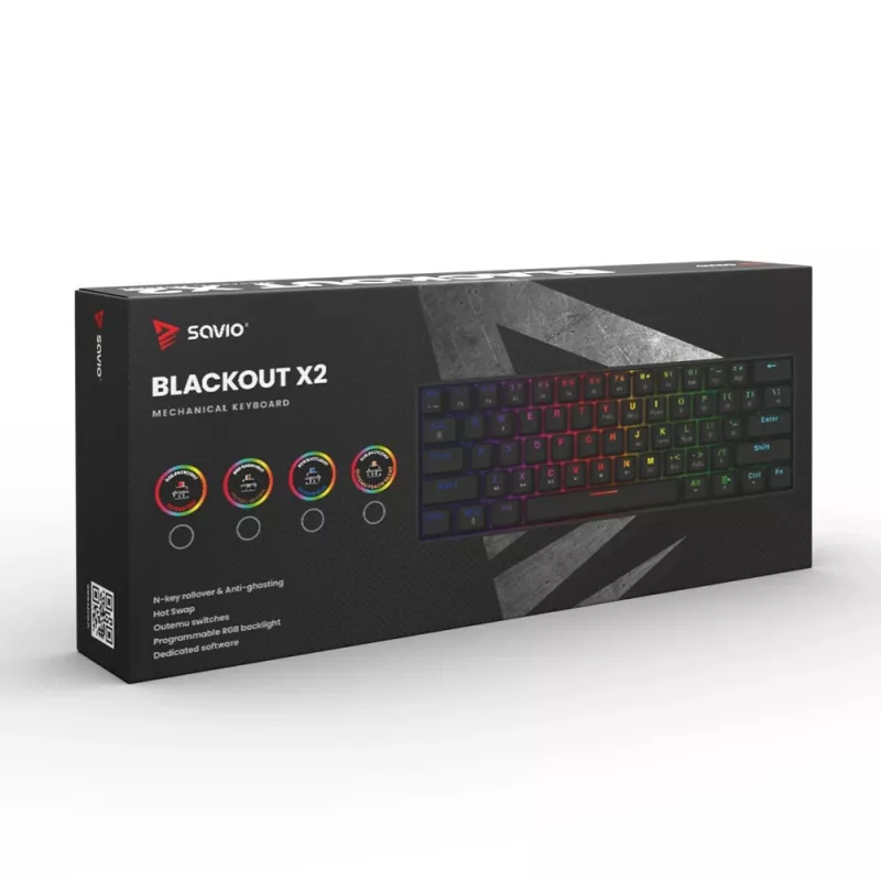 Teclado mecánico SAVIO BLACKOUT X2 OUTEMU Red, Hot Swap