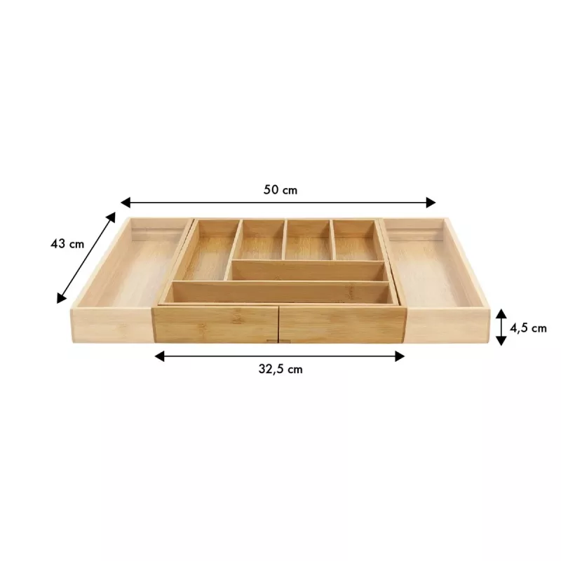 Organizador de cajón de cubiertos GreenBlue GB379, bandeja de bambú con compartimentos, acabado natural