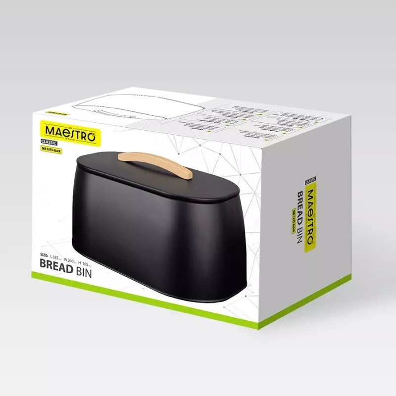 Panera de pan Maestro MR-1675-Negro, recipiente para guardar pan negro
