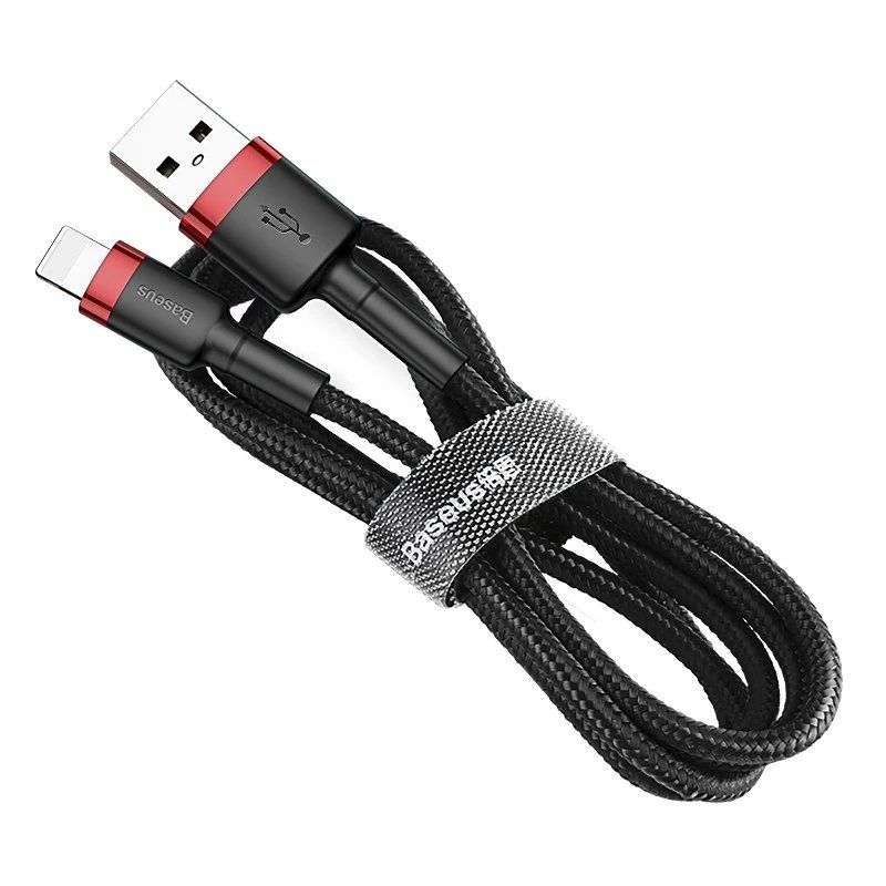 Cable USB-A a Lightning Baseus Cafule 2.4A QC 3.0, 1 m — negro/rojo