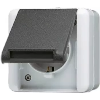 Toma de corriente CEE 7/3 Jung 820 W — carcasa de termoplástico IP44, 250 V 16 A, negro/blanco