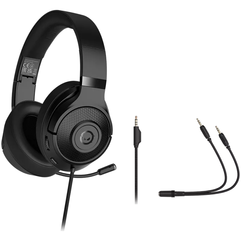 LORGAR Noah 101, Auriculares gaming con micrófono, conexión jack de 3,5 mm, longitud del cable 2 m, diseño plegable, almohadillas de piel sintética PU, tamaño: 185*195*80 mm, 0,245 kg, negro