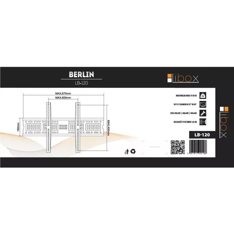 Libox Berlin LB-120 soporte de pared para TV de 37–70 pulgadas (hasta 85 pulgadas / 2,16 m), máx. 50 kg, negro