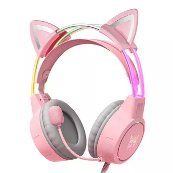 Auriculares Onikuma X15Pro gaming rosa con orejas de gato