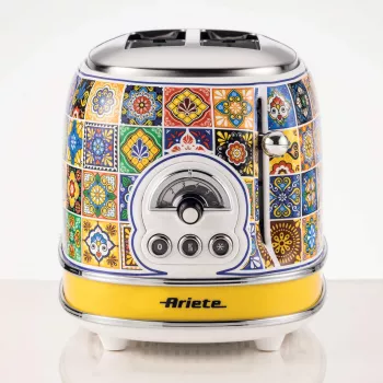 Ariete 155 Tostadora Positano, 810 W, 2 rebanadas, 6 niveles de tostado, bandeja recogemigas, función de descongelación, expulsión automática, sin pinzas