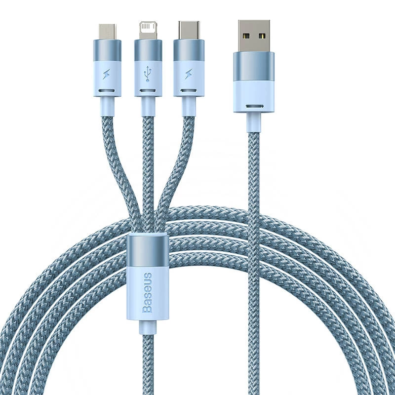 Cable USB 3 en 1 Baseus StarSpeed Series, USB-C + Micro + Lightning 3,5A, 1,2m (Azul)