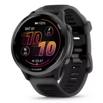 Smartwatch GARMIN Forerunner 570 — Caja de aluminio gris pizarra de 47 mm, correa de silicona negra translúcida
