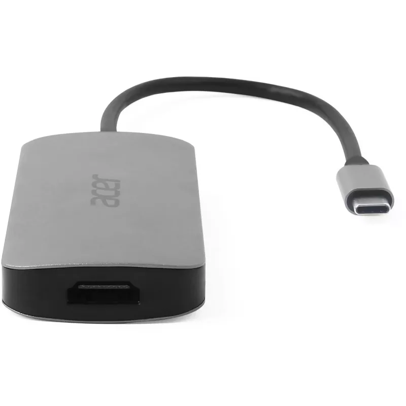 Dongle USB-C 7 en 1 Acer — USB 3.2 Gen 1 Type-C, 3x USB-A, HDMI, SD/MicroSD, 100W PD, plata