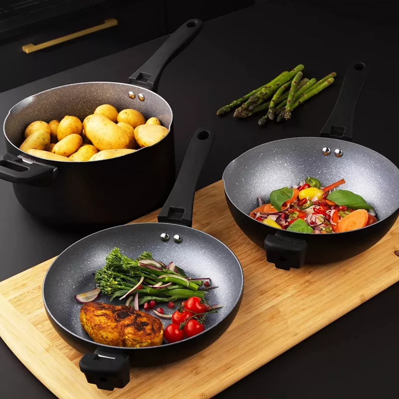 Juego de ollas Russell Hobbs RH01840EU7 – 4 piezas apilables, marmolado metálico