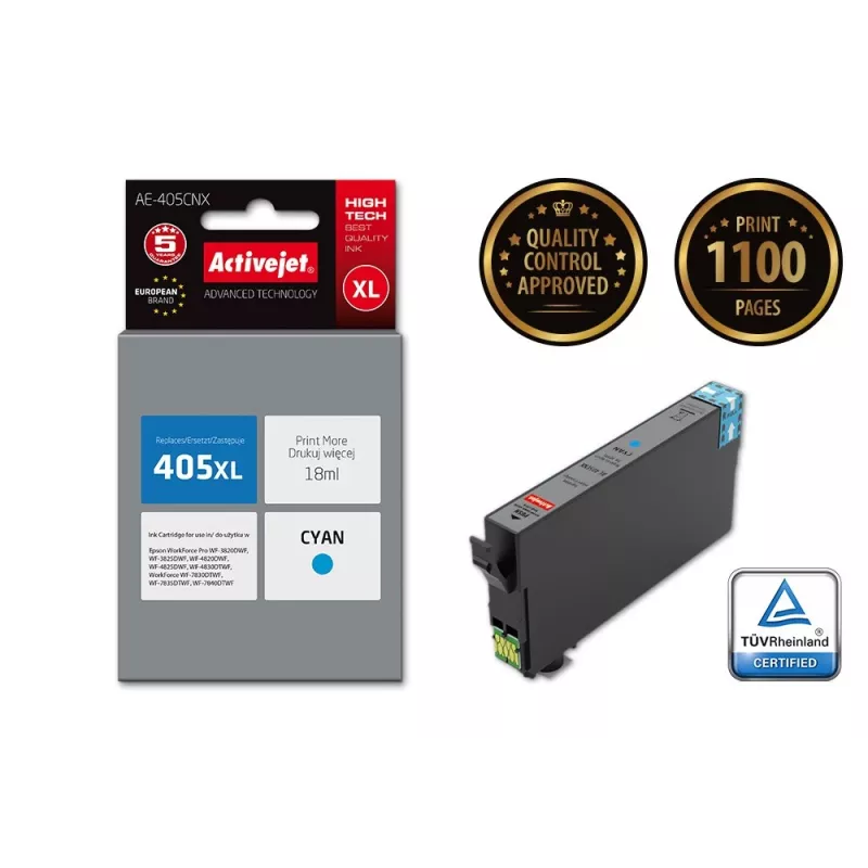 Activejet AE-405CNX tinta (sustituto de Epson 405XL C13T05H24010; Supreme; 18 ml; cian)