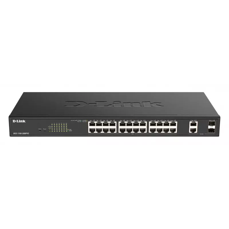 Switch de red D-Link DGS-1100-26MPV2/E Managed L2 Gigabit Ethernet (10/100/1000) Power over Ethernet (PoE) negro
