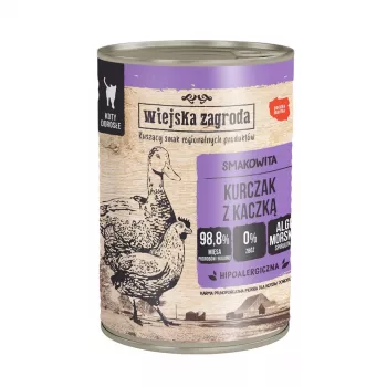 Alimento húmedo para gatos wiejskazagroda pollo con pato 400 g – adulto, sin gluten, 78,7 % humedad