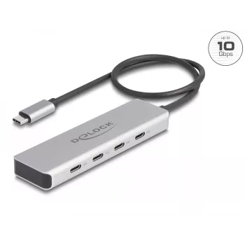 DeLOCK Hub USB Type-C 10 Gbps 4 puertos Aluminio Gris