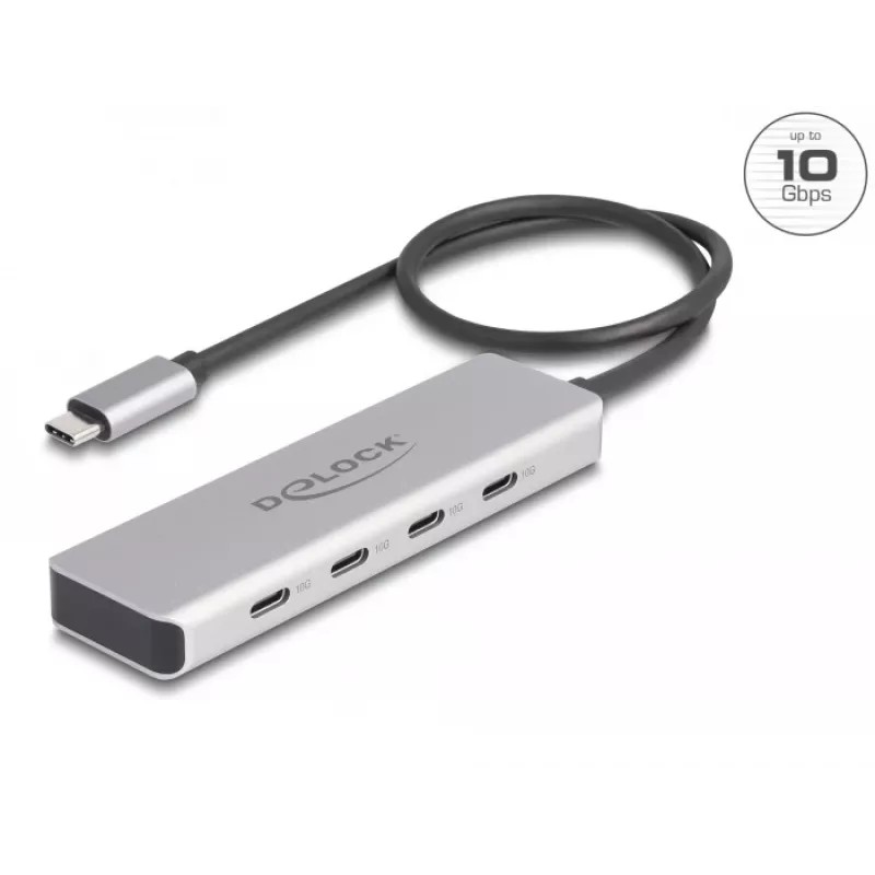 DeLOCK Hub USB Type-C 10 Gbps 4 puertos Aluminio Gris