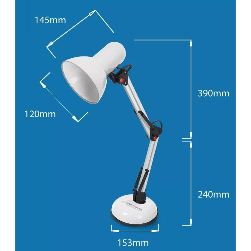 Lámpara de mesa ESPERANZA AVIOR E27 12W LED, negra, regulable en altura, brazo flexible, casquillo E27