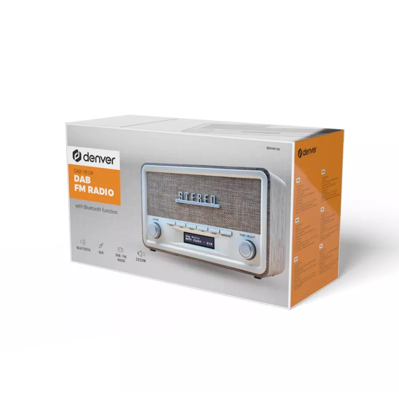 Denver DAB-18LW radio retro DAB+/FM, Bluetooth, aspecto madera clara