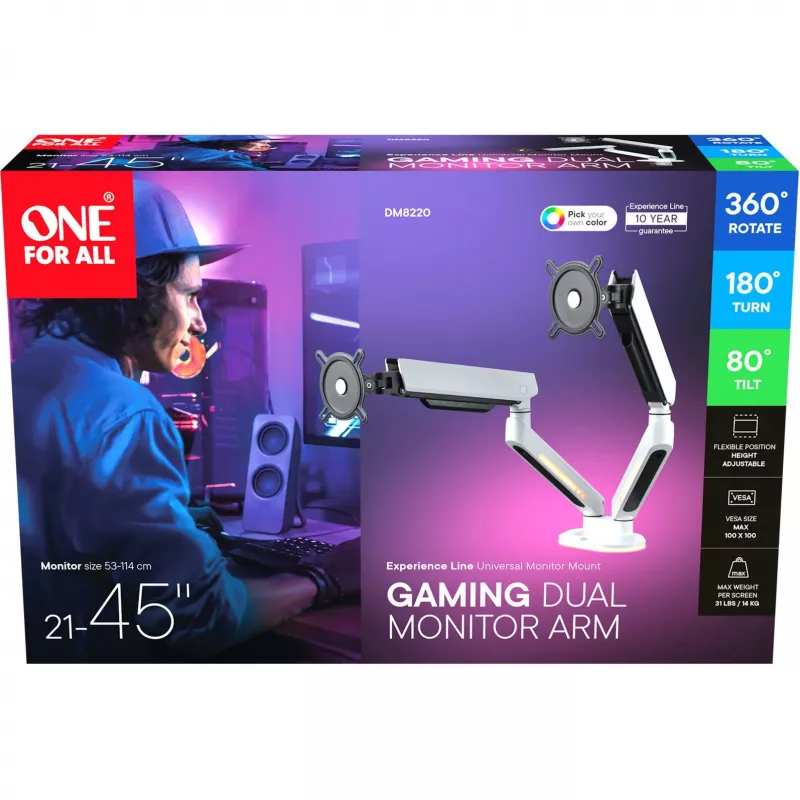 Soporte universal gaming para doble monitor (DM8220), soporte de monitor blanco, RGB